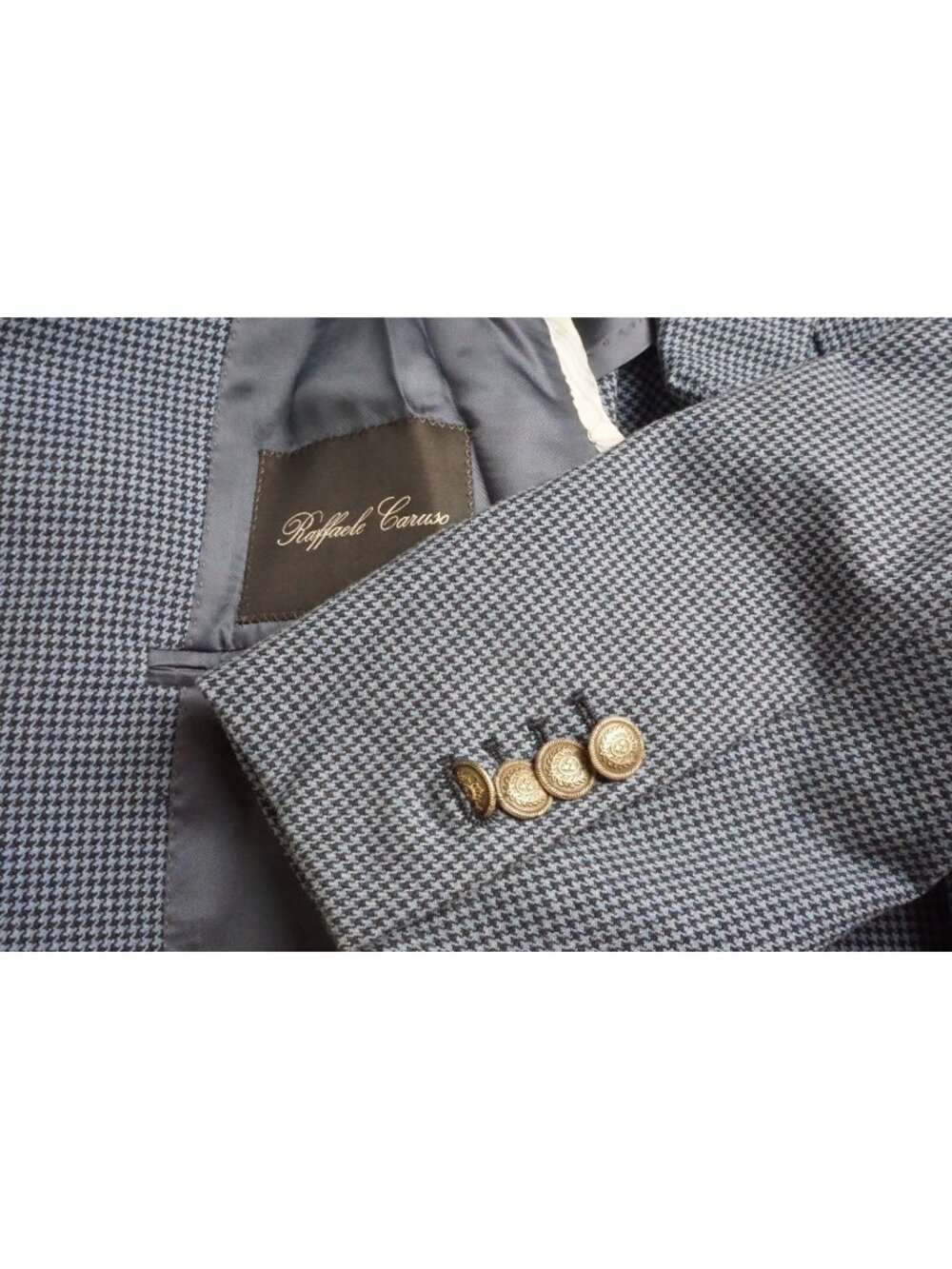 Raffaele Caruso Blue Houndstooth Old Cotton Sport Coat Jacket 52 EU BRAND NEW